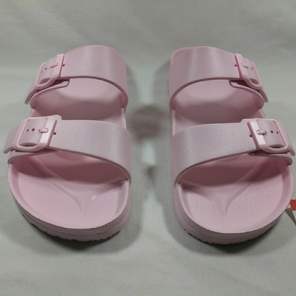 pink buckle sandals
